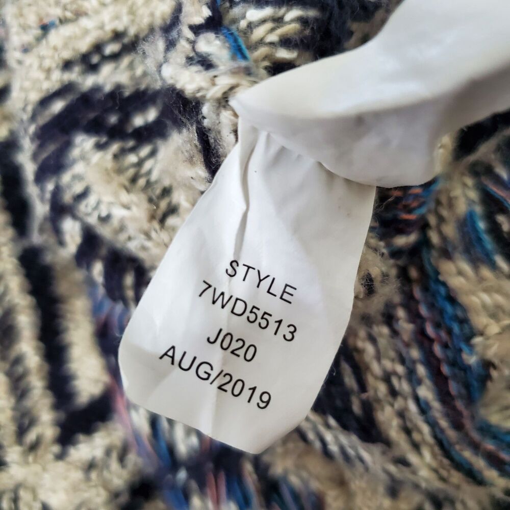 Lucky Brand Cardigan Sweater Size L/XL Oatmeal Tribal Aztec Western Open Front - Picture 11 of 12